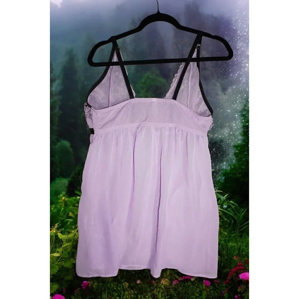 Purple Lace Babydoll Slip Dress - Fairycore Cottagecore Y2K Lingerie - 14/16